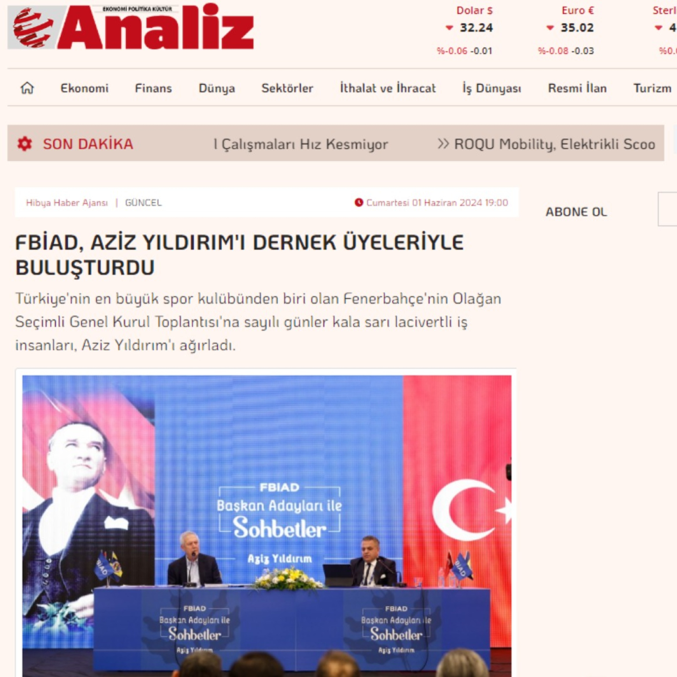 FBİAD, Aziz Yıldırım'ı Dernek Üyeleriyle Buluşturdu