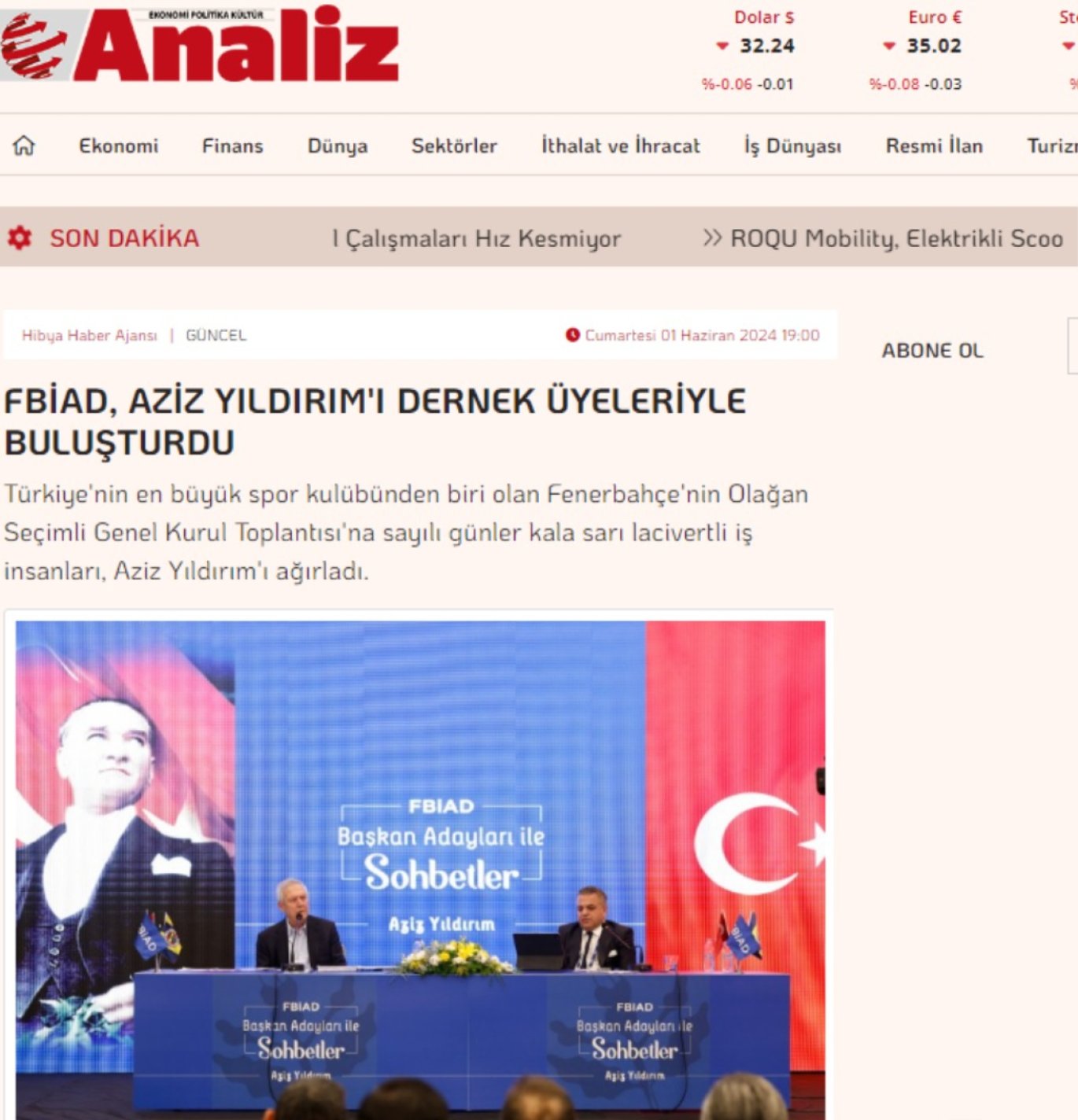 FBİAD, Aziz Yıldırım'ı Dernek Üyeleriyle Buluşturdu