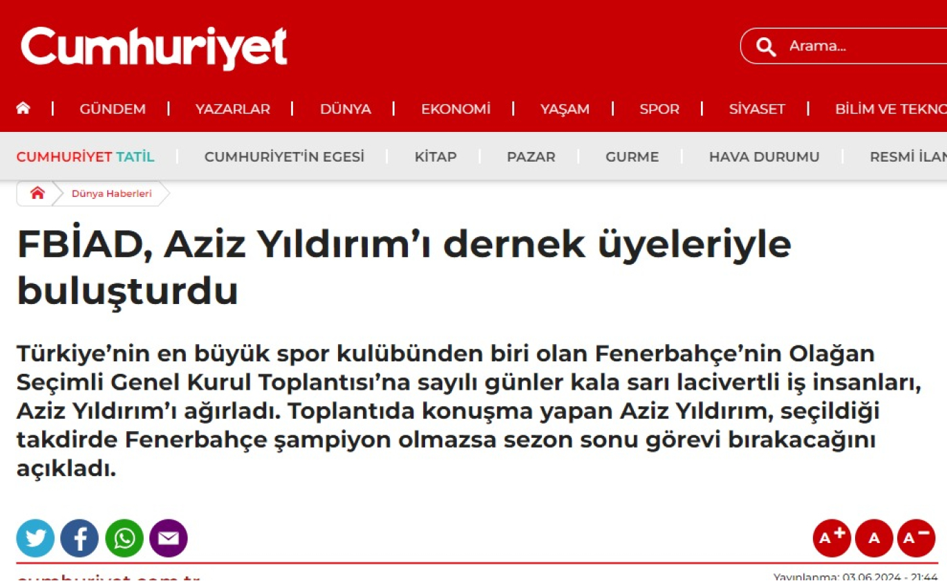 FBİAD, Aziz Yıldırım'ı Dernek Üyeleriyle Buluşturdu