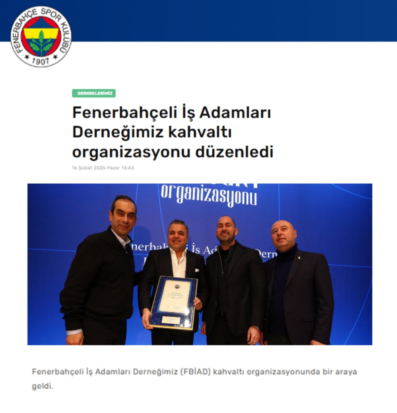 Fenerbahçeli İş Adamları Derneğimiz Kahvaltı Organizasyonu Düzenledi