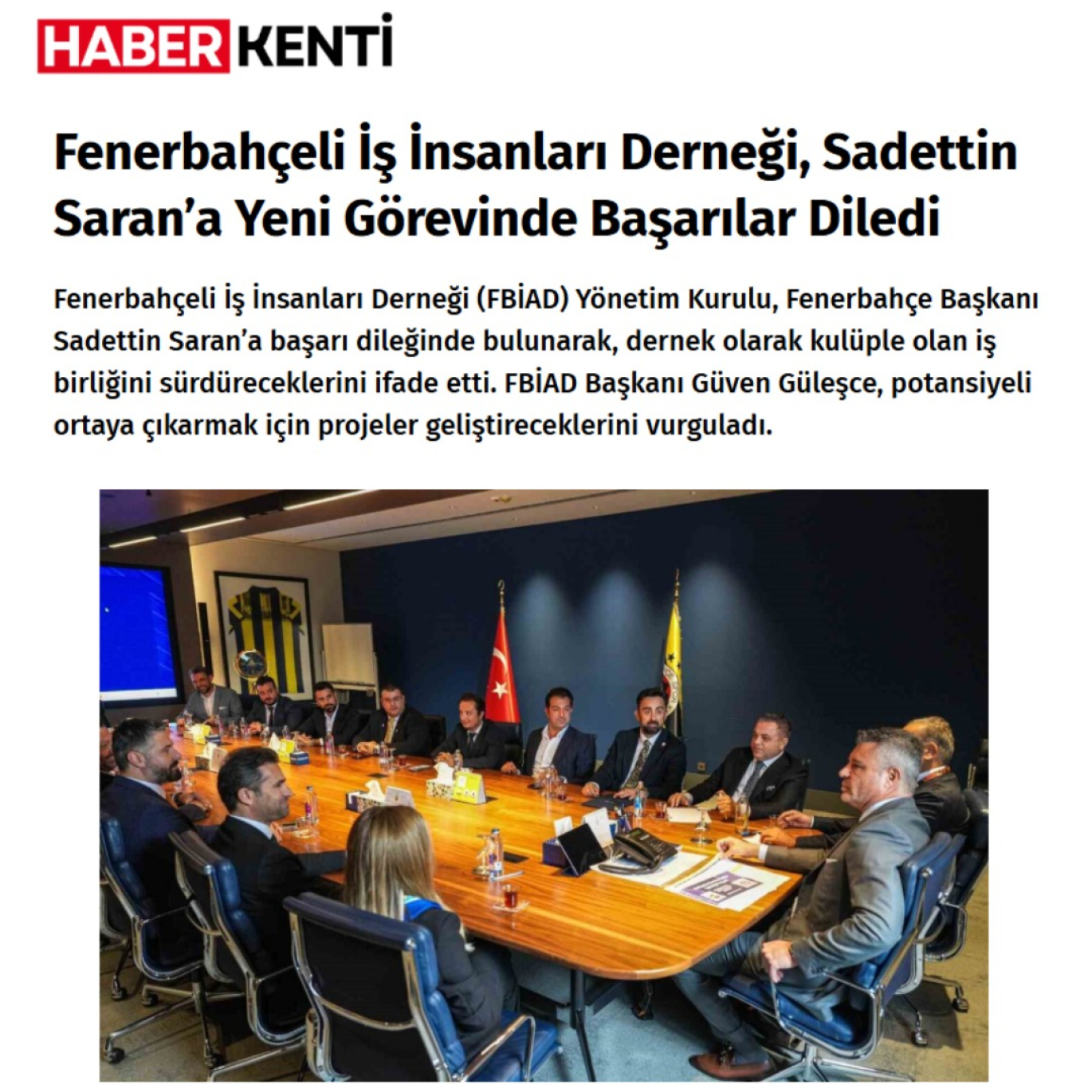 Fenerbahçeli İş İnsanları Derneği, Sadettin Saran’a Yeni Görevinde Başarılar Diledi