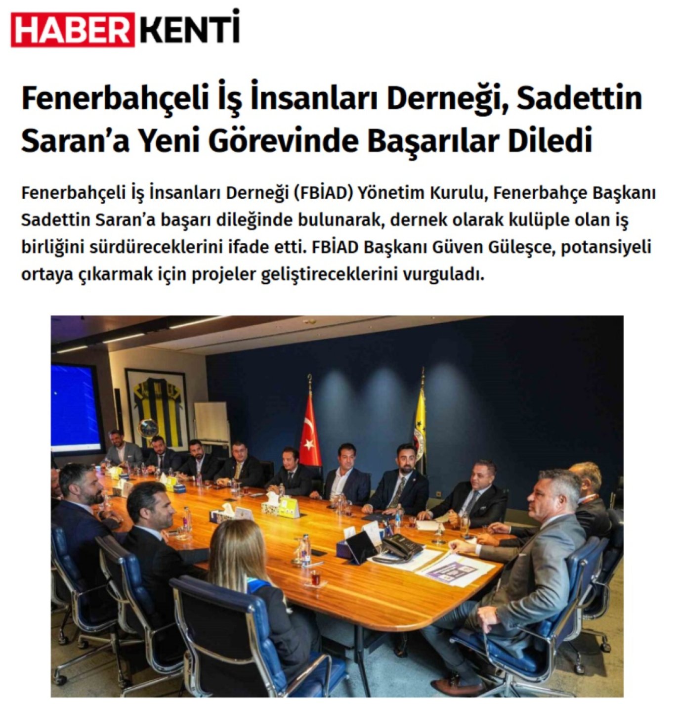 Fenerbahçeli İş İnsanları Derneği, Sadettin Saran’a Yeni Görevinde Başarılar Diledi