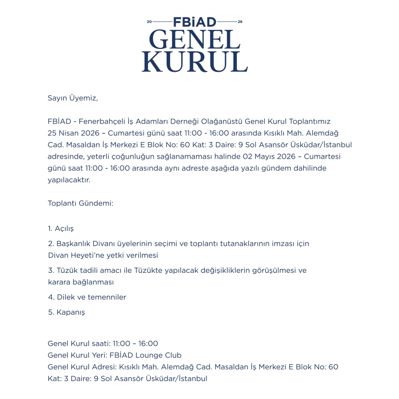 FBİAD Olağanüstü Genel Kurul Bilgilendirme