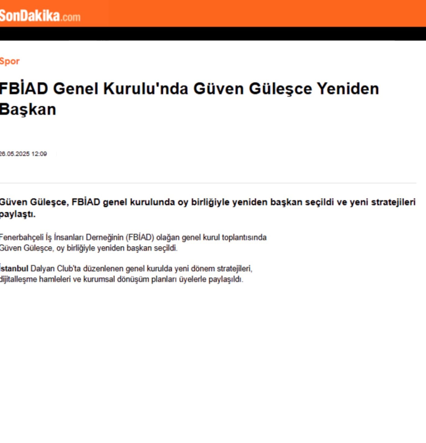 FBİAD Genel Kurulu'nda Güven Güleşce Yeniden Başkan
